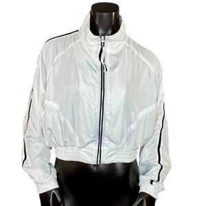 Love Tree Cropped Windbreaker Jacket Full Zip Women SZ Medium White Black Stripe